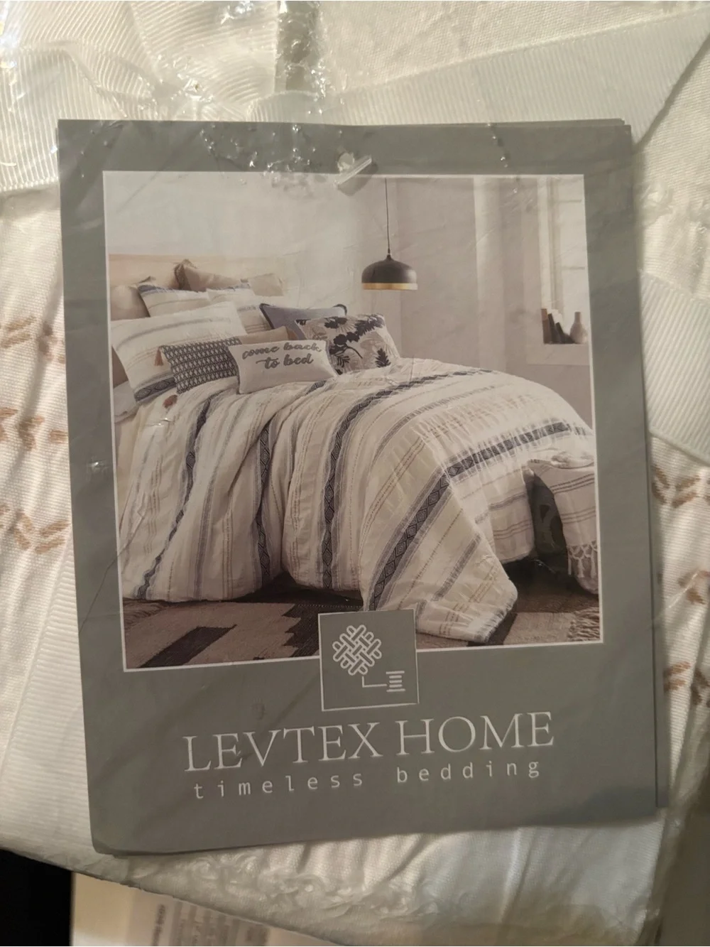 Levtex Blue and Cream Striped Comforter Set
